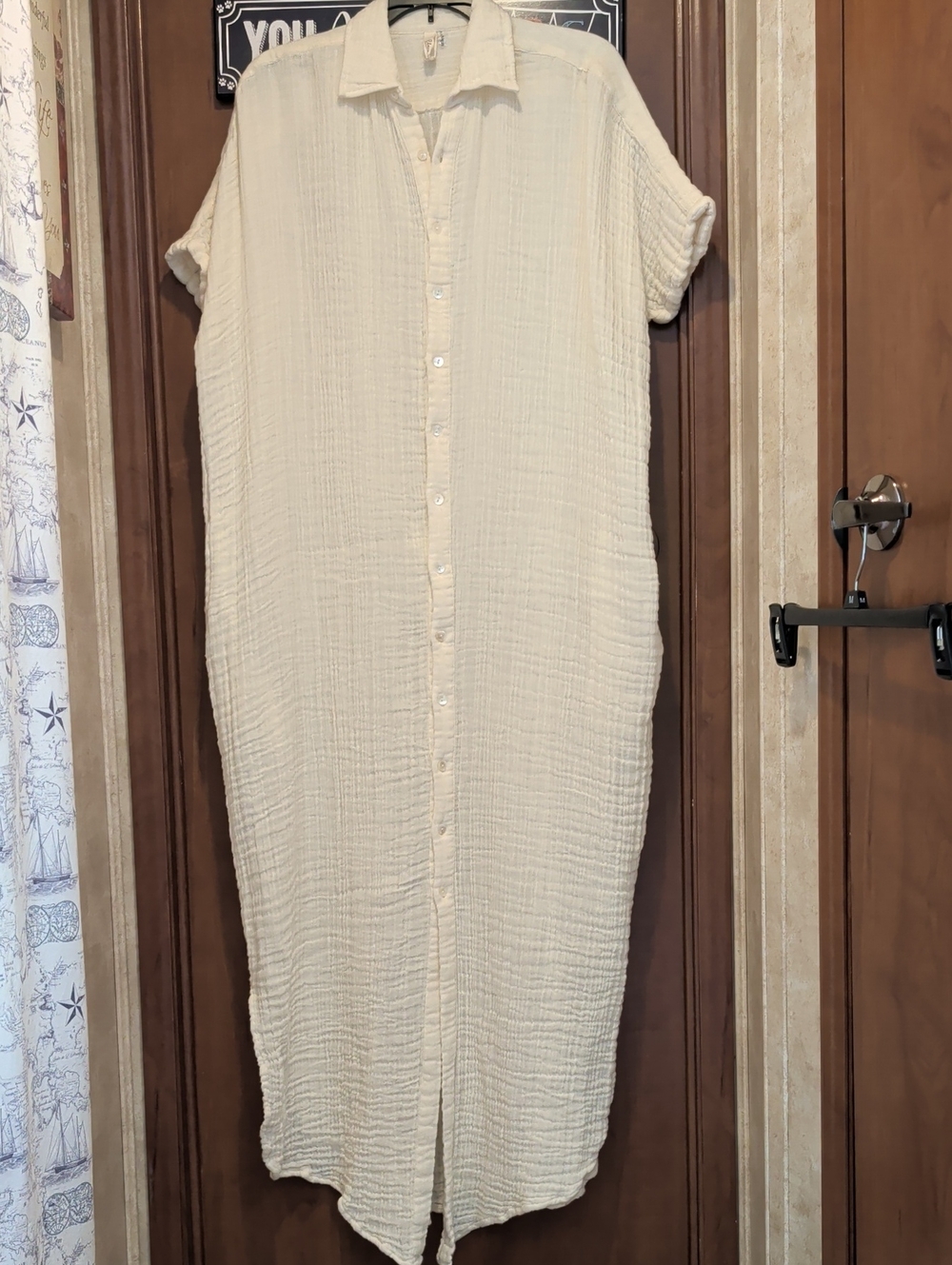 Elan Cream Button-Front Swim Coverup